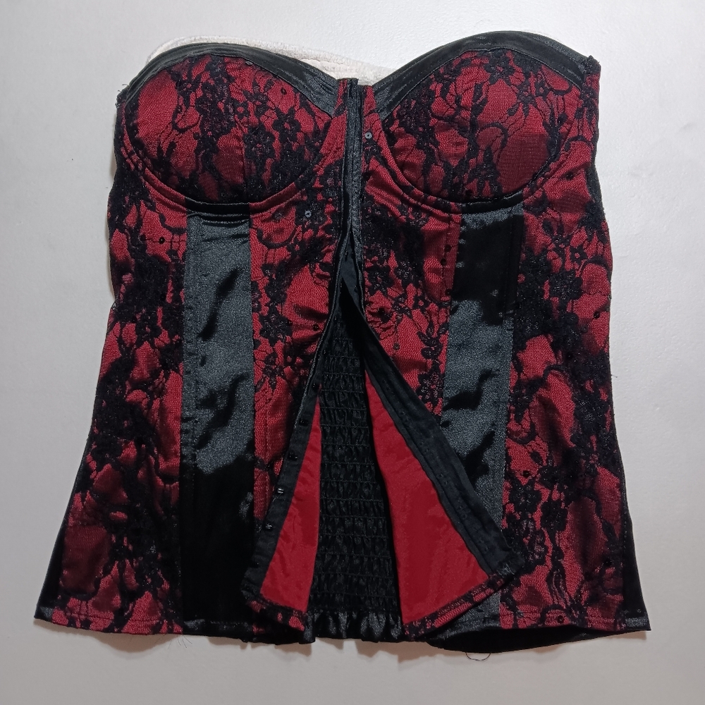 Elegant Red and Black Lace Bustier Corset